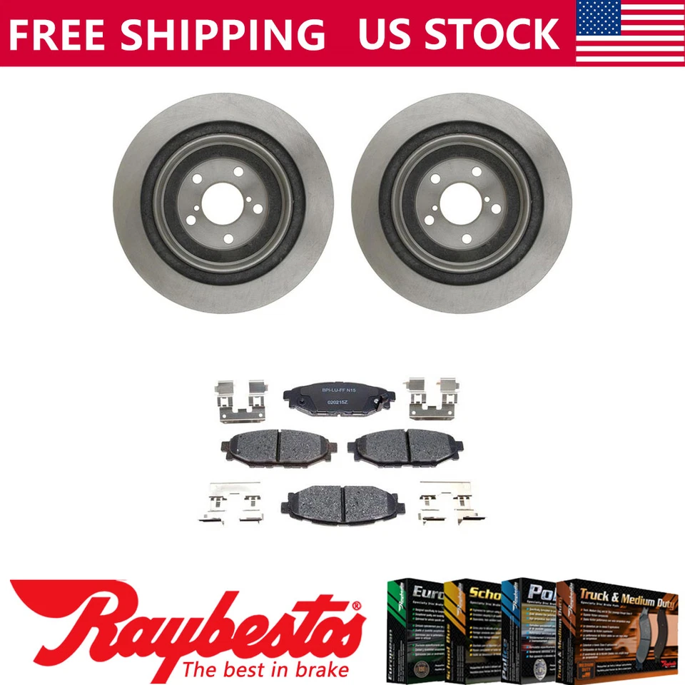 Kit de rotores de freno traseros + pastillas de cerámica y herrajes para Subaru Legacy 2005-2008 Foto 1 de 4