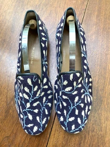 STUBBS & WOOTTON PALM BEACH BLAU & CREME GEBLÜMT NADELSPITZE HALBSCHUHE SCHUHE 8 - Bild 1 von 5