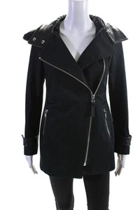 Mackage Women's Cotton Long Sleeve Hooded Leather Trim Jacket Black Size XXS - Picture 1 of 8