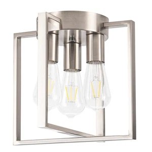 3-Light Flush Mount Light Fixture,Brushed Nickel Metal Frame Ceiling Light Fi... - Picture 1 of 8