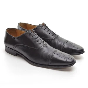 Hombres Santoni Puntera Medallón Puntera Puntera Oxfords 10.5 D Cuero Negro Derby Zapatos Italia - Imagen 1 de 9
