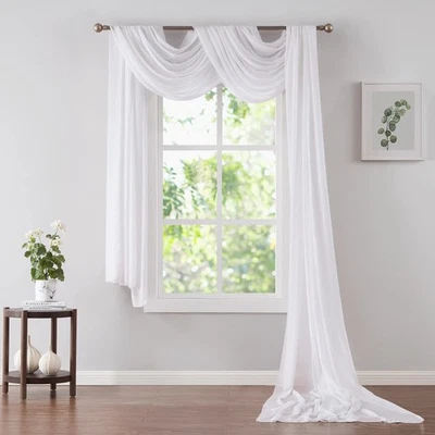 Chiffon Double Window Scarves in White Color for White Home Decor. Each XXL C... - Image 1 of 4