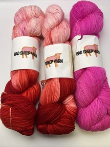 LOT OF 3 Bad Sheep Yarn Superwash Merino Skeins Pink Red Sock/DK Weight - Picture 1 of 9