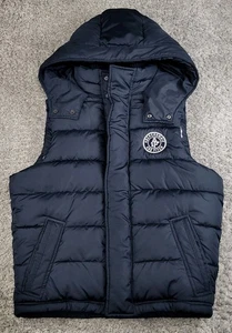 Abercrombie & Fitch Puffer Vest Navy Sherpa Lined Hooded Men's Size Medium  - Picture 1 of 13