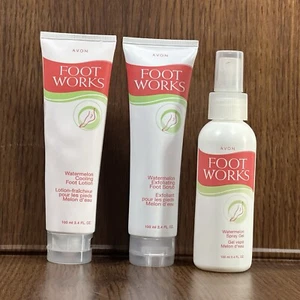 Avon Foot Works anguria esfoliante scrub piedi lozione e gel spray lotto 3,4 once - Foto 1 di 7