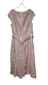 Kay Unger Womens Dress Angelina A-Line Floral Lace Midi Belted Waist Pink 14 NWT - Picture 1 of 11