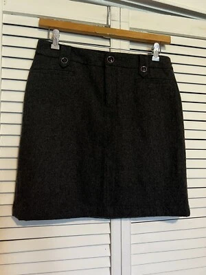 EDDIE BAUER Mujer Talla 6 Falda Mezcla Lana Franela Mini Lápiz Gris Oscuro Foto 1 de 4
