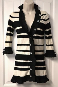 Twelve by Twelve Womens Black & White Striped sweater Cardigan Size XS - Picture 1 of 6