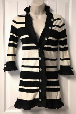 Twelve by Twelve Womens Black & White Striped sweater Cardigan Size XS - Image 1 of 4
