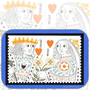 2009 King & Queen of Hearts USPS Original LOVE Serie angebrachtes Paar # 4404-4405 - Bild 1 von 2