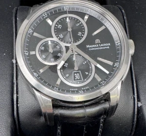 Maurice Lacroix Pontos Chronograph Men's Watch Automatic Black 43mm w BOX Papers - Picture 1 of 14