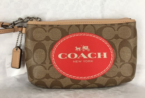 Braccialetto nuovo con etichette $88 Coach kaki & vermillion cavallo e carrozza firmato Med 51783