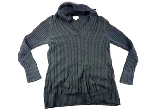 Fashion Bug Damen Langarm Pullover V-Ausschnitt grau Sweater mit Kapuze Large - Bild 1 von 17