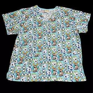 Tafford Women Sz Medium Polar Bear Penguin Reindeer Winter Holiday Scrub Shirt - Picture 1 of 6