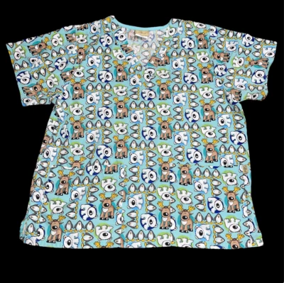 Tafford Women Sz Medium Polar Bear Penguin Reindeer Winter Holiday Scrub Shirt  - Image 1 of 4