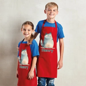 Personalised Any Name Cat Waterproof Kids Apron. Craft, Bake, Cook. Boy, Girl - Picture 1 of 12
