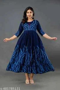 Indian Ethnic Designer Anarkali Rayon Dress Kurtis for Women - Picture 1 of 4