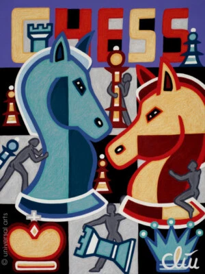 JACQUELINE DITT -  Chess and the Knights A4 DRUCK n.Gemälde Schach - Bild 1 von 3