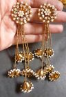 Antique Gold Plated Cz Stone Bridal 4 Lines Indian Earring Jhumka Set E