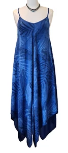 Italienisches Taschensaum Kleid blau Palmenmuster Urlaub Strand One Size UK 8-18 - Bild 1 von 14