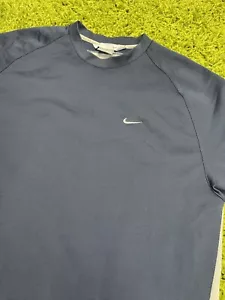 Nike Navy Blue Mesh Workout Running Vintage Gray Tag T-Shirt Size Adult Large - Picture 1 of 5