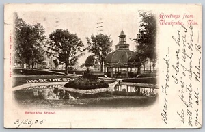 Postkarte Grüße aus Waukesha WI Bethesda Frühling Pavillon Wisconsin 1905 B6 - Bild 1 von 2