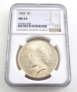 1922 - Peace Dollar - US One Dollar Coin - MS63 NGC ~#6810 - Picture 1 of 4