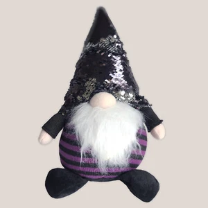 Halloween Sequin Gnome with Purple and Black Stripes | Holiday Decor Plush - Picture 1 of 5