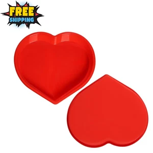 "2 Pcs 9 Inch Heart Shaped Silicone Cake Pans Set, Nonstick Baking Molds - Red" - Picture 1 of 8