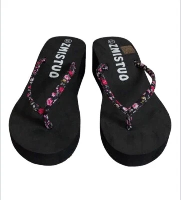 Sommer Damen KeilabsatzSandalen Plateau StrandZehentrenner Flip Flops 37 Schwarz - Bild 1 von 4