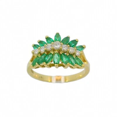 Ring 18 Karat 750 Gelbgold Smaragd  (Navette) 0,30 ct Brillanten Größe: 56 - Bild 1 von 4