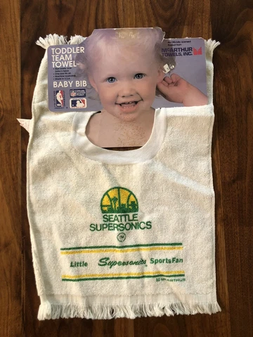 Vintage NWT NBA Seattle Supersonics Baby Bib Mcarthur Towels Sports Fan USA Cover