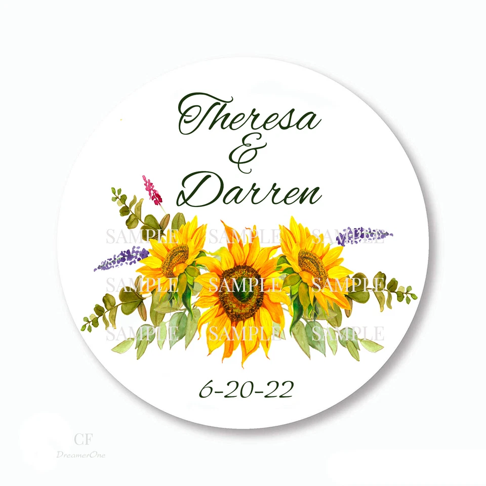 Etiquetas adhesivas de regalos de boda de girasol verde para ducha nupcial - 3 tamaños Foto 1 de 1
