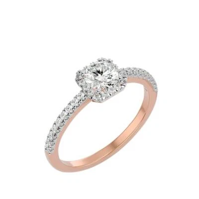 Anillo de compromiso de oro rosa de 14 k con halo de diamantes CVD cultivados en laboratorio de 0,50 quilates Foto 1 de 4