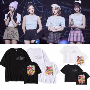 Kpop 에스파 T-SHIRT 2023 Live Tour Tshirt Cotton Short Sleeve TEE/Navel T-shirt - Picture 1 of 9