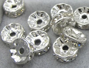 🎀 SALE 🎀 100 Silver Rhinestone Rondelle Spacer Beads, 6mm, 7mm or 8mm - Picture 1 of 3