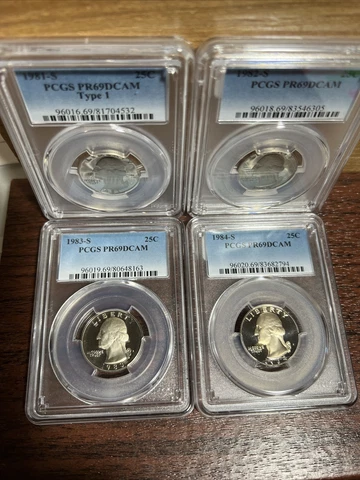4 Year Set: 1981, 1982, 1983, 1984 S Mint PCGS PR69DCAM Washington Qtrs. SS1002 Cover