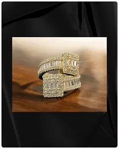 Anillo brazalete chapado en oro de 14 quilates corte baguette hip hop baguette joyería vintage para hombre/mujer - Imagen 1 de 15