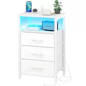 Night Stand With Charging Station 16 Colors Led Nightstand With Usb Ports And Ou - Picture 1 of 8