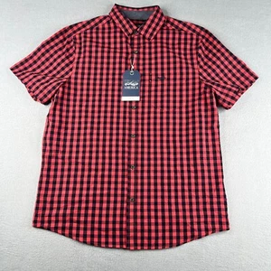 Perry Ellis America Shirt Medium Pink Buffalo Check Button Up Short Sleeve New - Picture 1 of 11