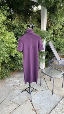 VERSACE Knit Turtle Neck Bodycon Midi Sweater Plum Dress Sz 38 - Image 1 of 4