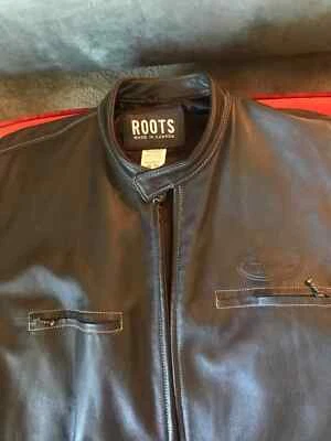 Chaqueta de cuero genuino para hombre ROOTS. Marrón oscuro, talla XL. COMO NUEVO 10/10 Foto 1 de 4