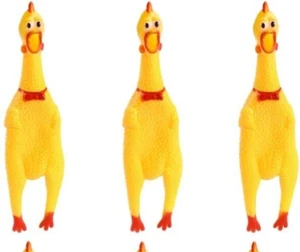 Gummi gelb Huhn Quietschen Spielzeug 3 Stck. lustig schreiend kauen Geschenk NEU - Bild 1 von 1
