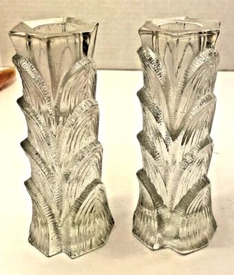 MCM Orrefors Candle Holders Pair 5.25" Clear Glass Thick Vintage Set of 2 EUC - Image 1 of 3