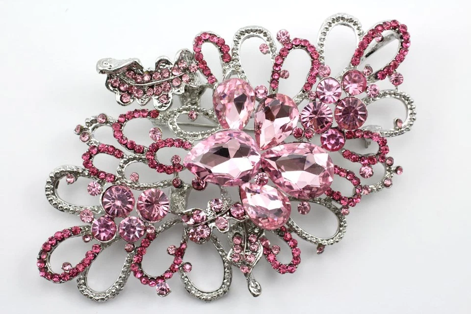 Broche de casamento rosa fantasia austríaco strass cristal luxuoso - Imagem 1 de 1