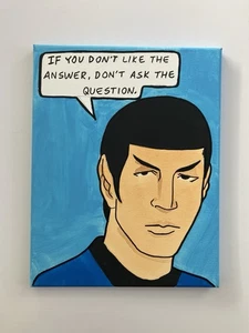 Pintura Original TOS Spock Comparte Su Sabiduría Arte Pop Citas 11x14 Lienzo - Imagen 1 de 4
