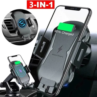 Wireless Car Charger Fast Charge Mount Air Vent Phone Holder for iPhone Samsung - Image 1 of 4