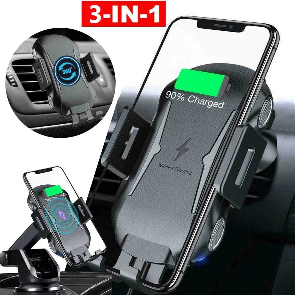 Wireless Car Charger Fast Charge Mount Air Vent Phone Holder for iPhone Samsung - Image 1 of 4