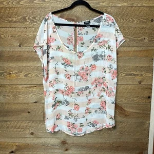 Torrid geblümtes Top Bluse weiß/koralle U-Ausschnitt Kurzarm Größe 2X - Bild 1 von 4