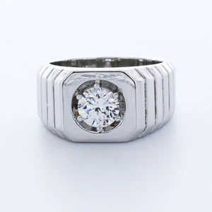 1 Carat D VS2 Round Brilliant Natural Certified Diamond 950 Plat. Men's Ring - Picture 1 of 4